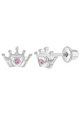 superb itsy-bitsy crown princess cz silver children earrings